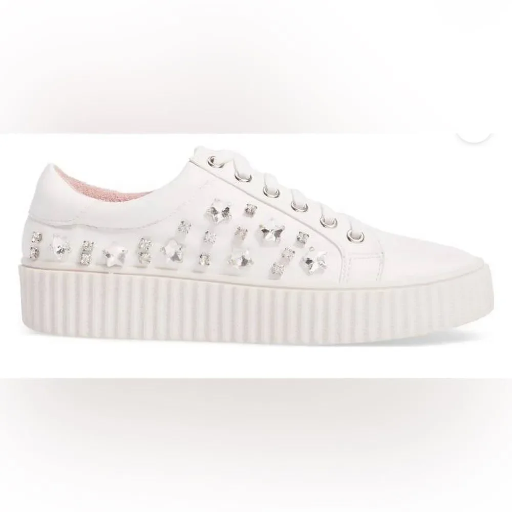 NIB Lauren Lorraine Girls White “Pam” White Rhinestone Lace Up Sneakers Size 5.5